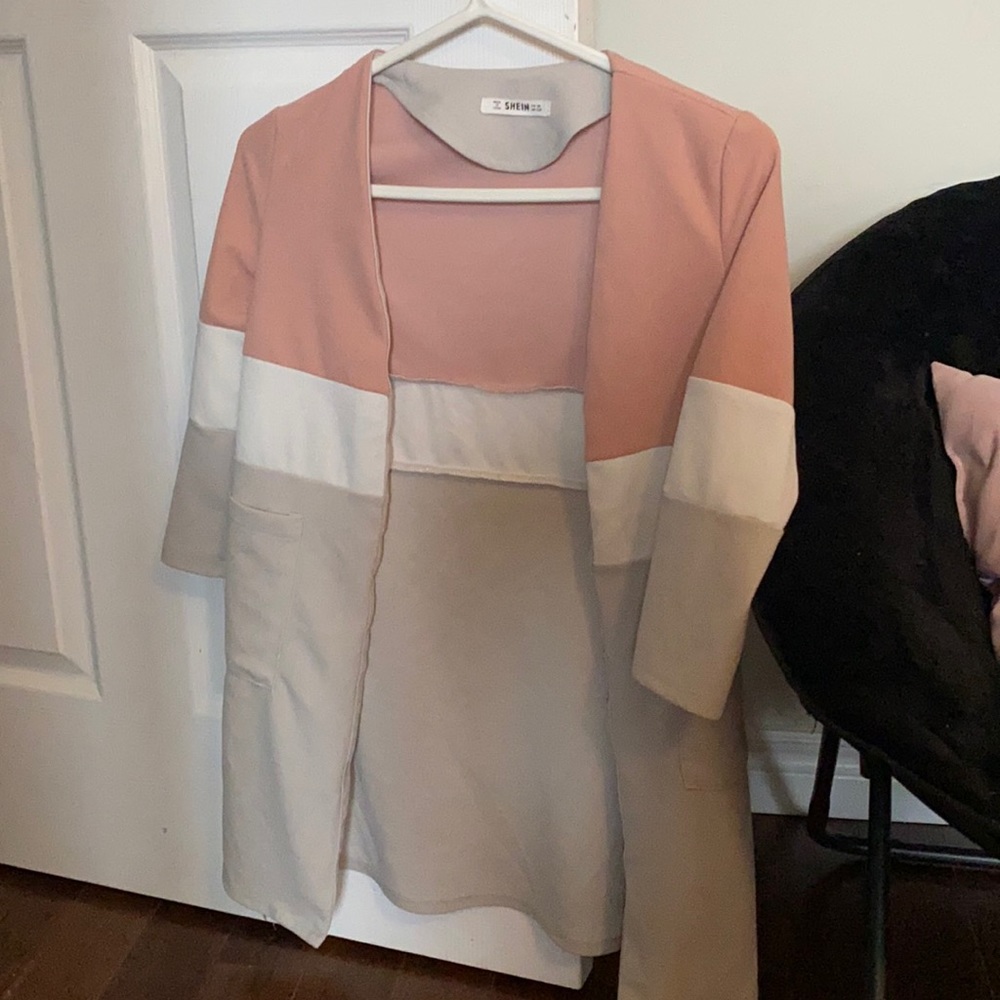 Pink white and greyish blazer